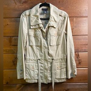 Sutton Studio Khaki Utility Jacket Drawstring Waist Lightweight Size Medium 8